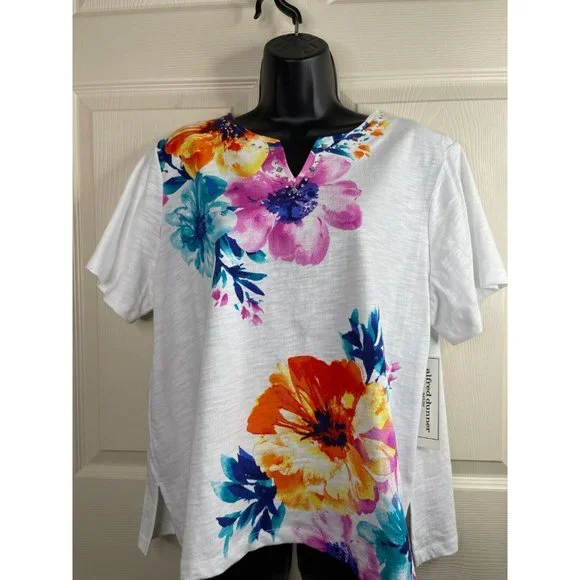 Alfred Dunner Knit Top Womens Size Petite Extra Large PXL Short Sleeve White NWT - Picture 3 of 11